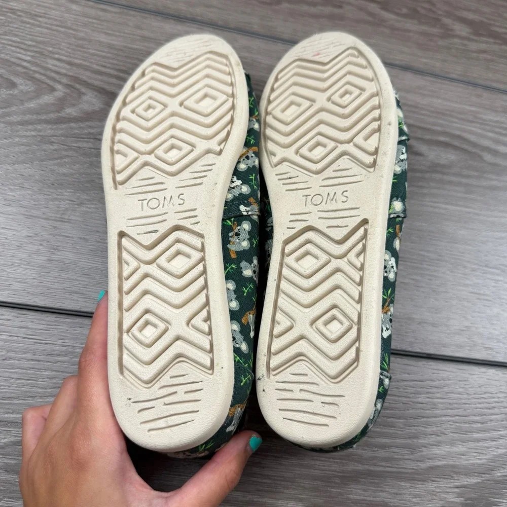 TOMS Womens Alpargata Faux Fur Koala Print Slip On Green 8.5